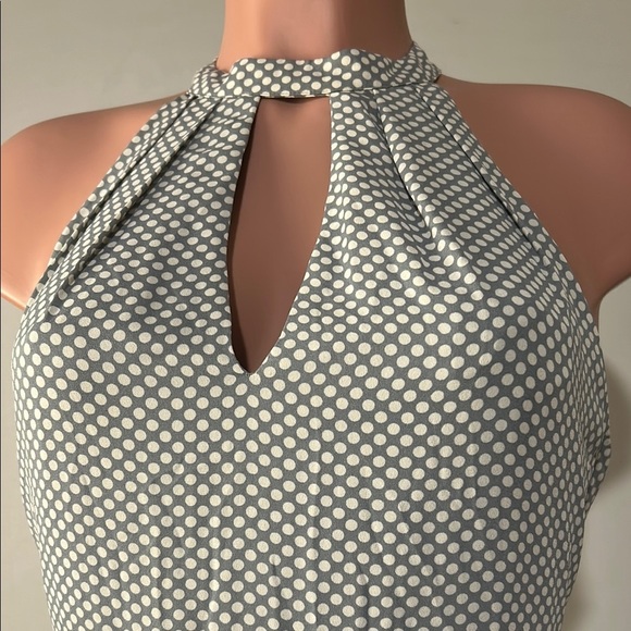 Express Women’s Polka Dot Halter  Keyhole Neck Lined Fit and Flare Dress Sz 12 - Picture 3 of 14